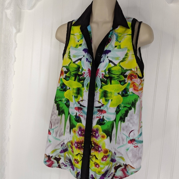 PRABAL GURUNG for Target Tropical Print Sleeveless Blouse Sz M - Picture 4 of 15